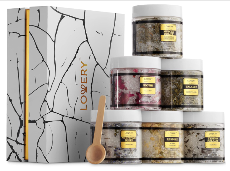 Epsom Bath Salts Gift Set with Essential Oils Lavender Eucalyptus Lemon Coconut Tea Tree Honey Almond